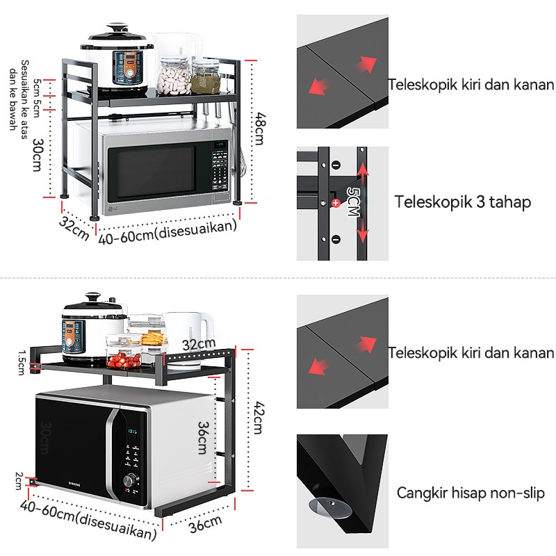 Rak Oven Rak Microwave Perlengkapan Multifungsi Dapur Rak Bumbu Dapur Portable Rak Panci