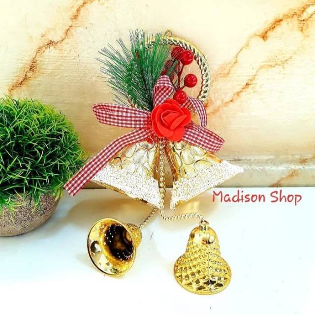 Lonceng Pita Merah Krans Natal Murah Hiasan Pohon Pinus Christmas Gold