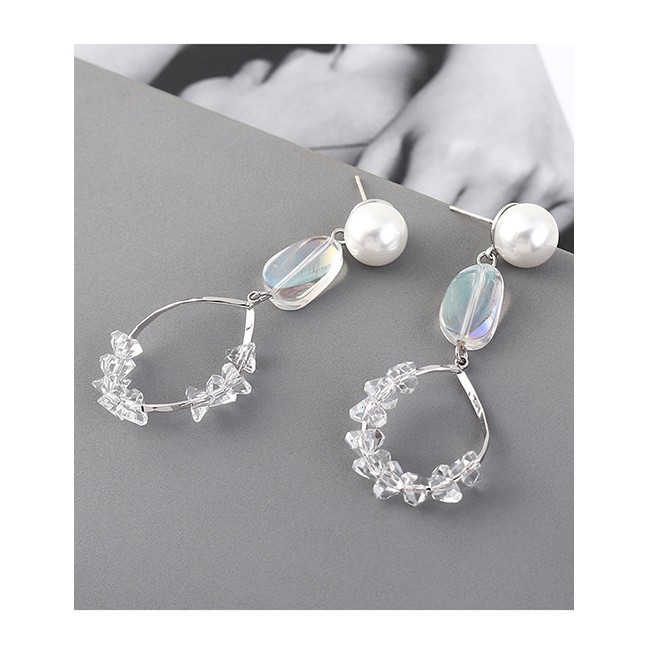 LRC Anting Tusuk Fashion 14k Gold Plated Gold Crystal Glass Hollow S925 Silver Needle Earrings Y6275