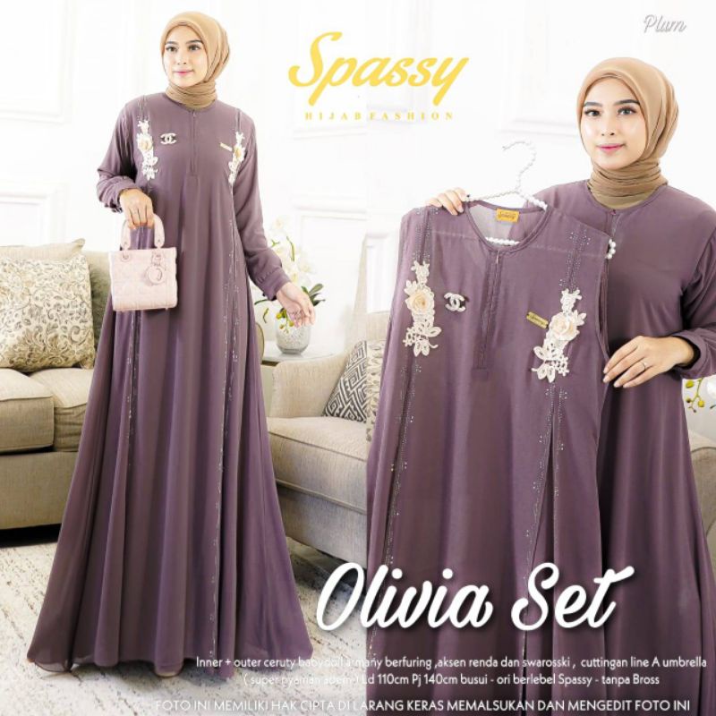 Cod Olivia set/gamis cardi lepas/baju muslim/gamis lebaran/gamis murah/pakaian wanita/gamis ibu ibu/