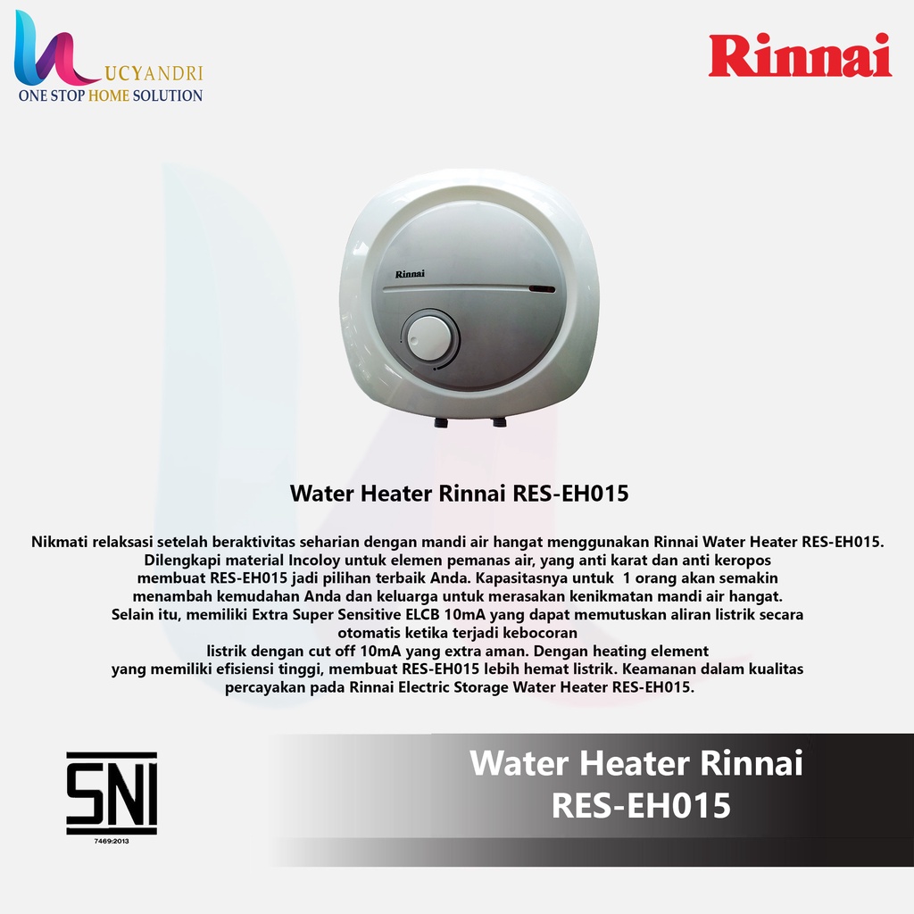 Water heater Rinnai RES EH 015 / pemanas air rinnai 15 liter 350 watt