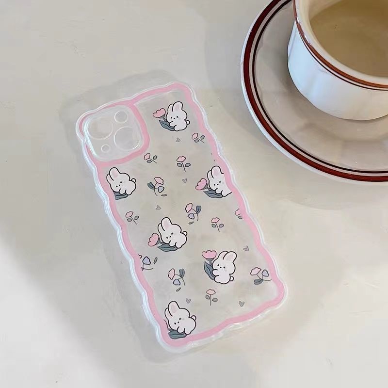 Soft Case Silikon TPU Transparan Motif Kelinci + Bunga Untuk IPhone 13 13pro Mini 12 11 Pro MAX 6S 7 8 Plus X XS XR