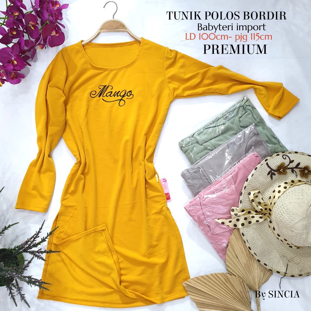 Baju Fashion Muslim Atasan Wanita Tunik Polos Babbyterry Import Premium KUNING