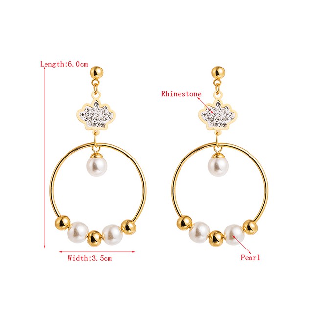 LRC Anting Tusuk Fashion Golden 14k Pearl Stainless Steel Crown Tassel Earrings D59926