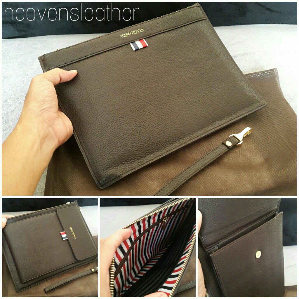 DOMPET CLUTCH HAND BAG KULIT PRIA IMPORT TOMMY HILFIGER COKLAT KODE 903