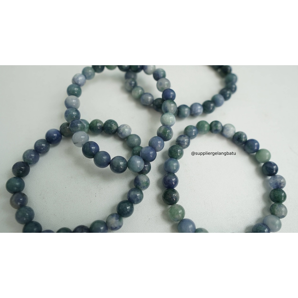 gelang batu LAZURIT biru hijau serat 8mm kesehatan tembus berserat