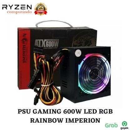 PSU GAMING 600W LED RGB RAINBOW IMPERION 600 Watt POWER SUPPLY UNIT 8