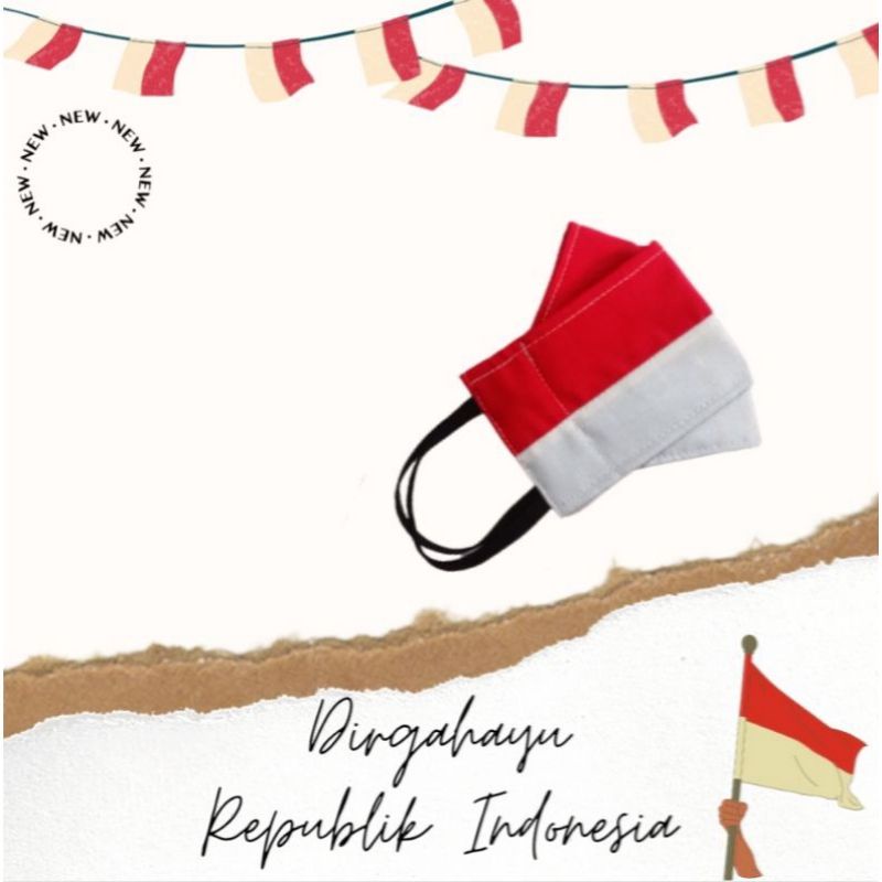 MASKER KAIN ANAK DEWASA MERAH PUTIH EDISI DIRGAHAYU HUT KEMERDEKAAN RI EARLOOP KF94 3PLY BISA DICUCI