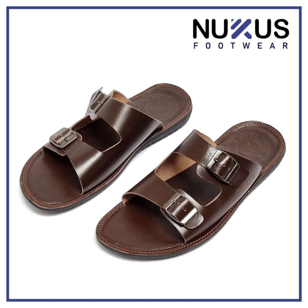 Nukus Sandal Pria Dewasa Kulit Sapi Asli Gesper Coklat Tua - Nk 04