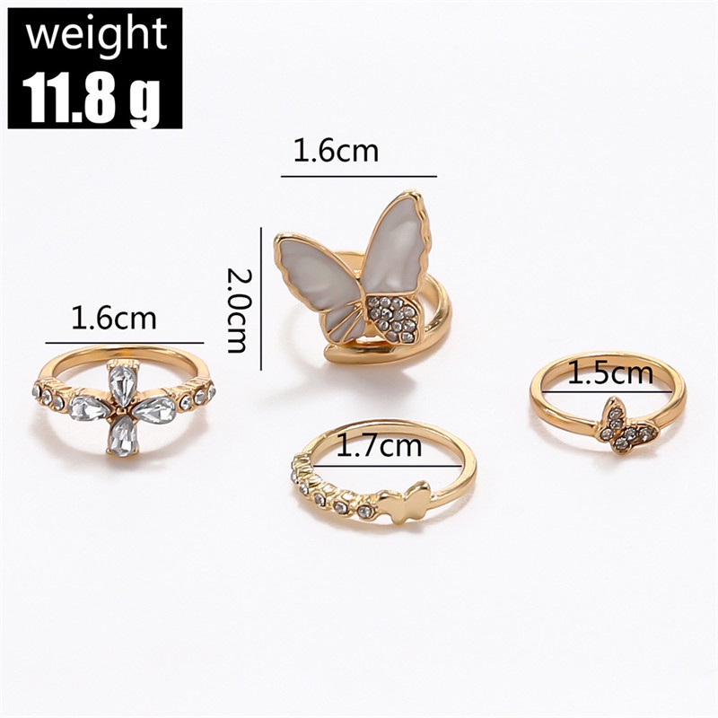 4pcs / Set Cincin Desain Butterfly Aksen Berlian Untuk Wanita