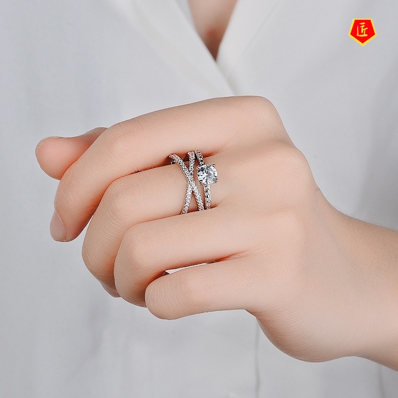 [Ready Stock]Double-Layer Winding Cross Diamond Ring Fashionable and Elegant