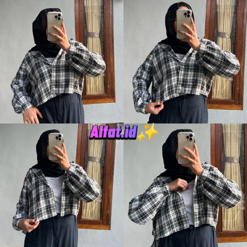 crop top tartan / crop top flanel / kemeja crop wanita-Motif 42