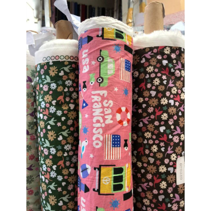 bahan kain katun jepang catoon catton japan desain motif mobil bendera amerika lucu motif anak