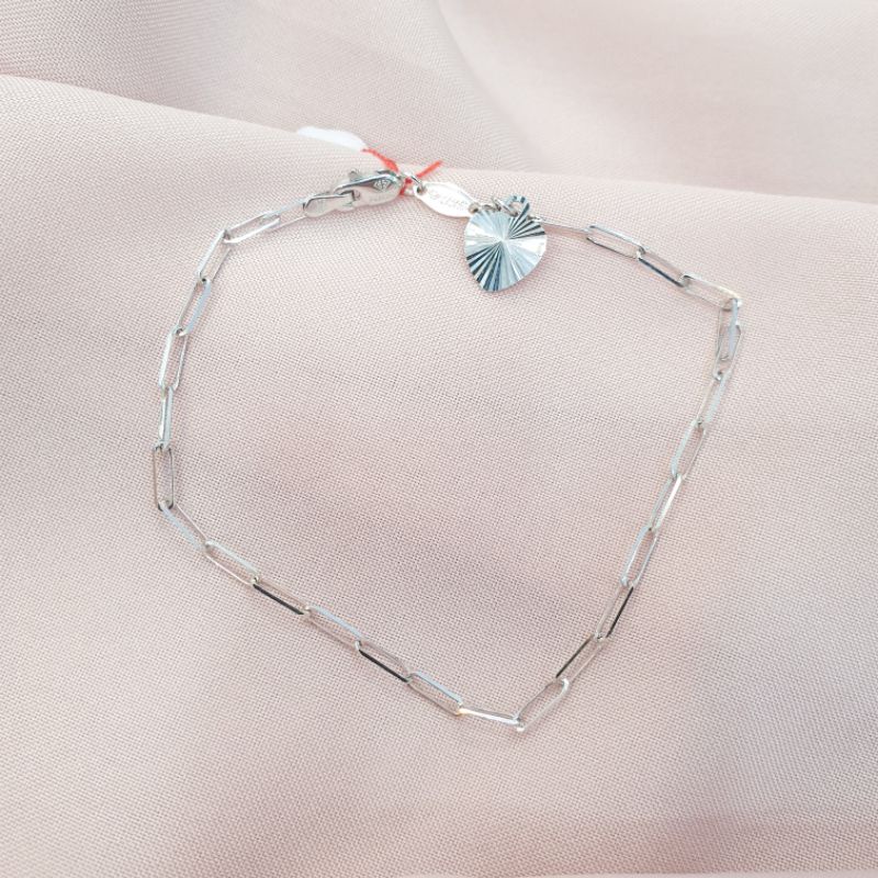 Gelang emas putih model paperclip emas asli kadar 375 8K