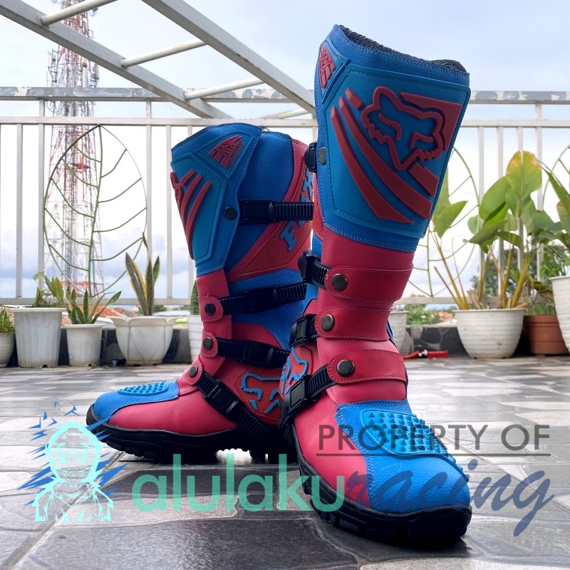 Sepatu Trail Boots SV Motocross MX Lokal Premium Best Quality - Pink Sky Blue