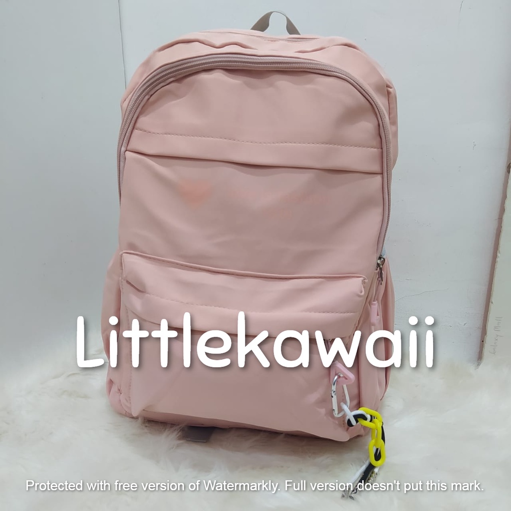 LK/Tas Ransel Laptop Backpack Parasut Sekolah Fashion Anak Remaja Love Heart Gantungan Import