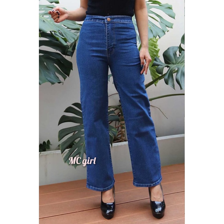 ( Size 27 - 34 ) MC girl - Kulot Highwaist Jeans Wanita / Celana Jeans High Waist Kulot Panjang Stret / Celana Jeans Pinggang Tinggi Kaki Lebar Warna Biru Tua