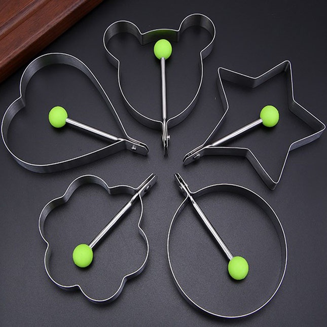5pcs / Set Cetakan Omelet / Pancake / Roti / Pastry Bentuk Kartun Hati / Bulat / Bintang Bahan Stainless Steel