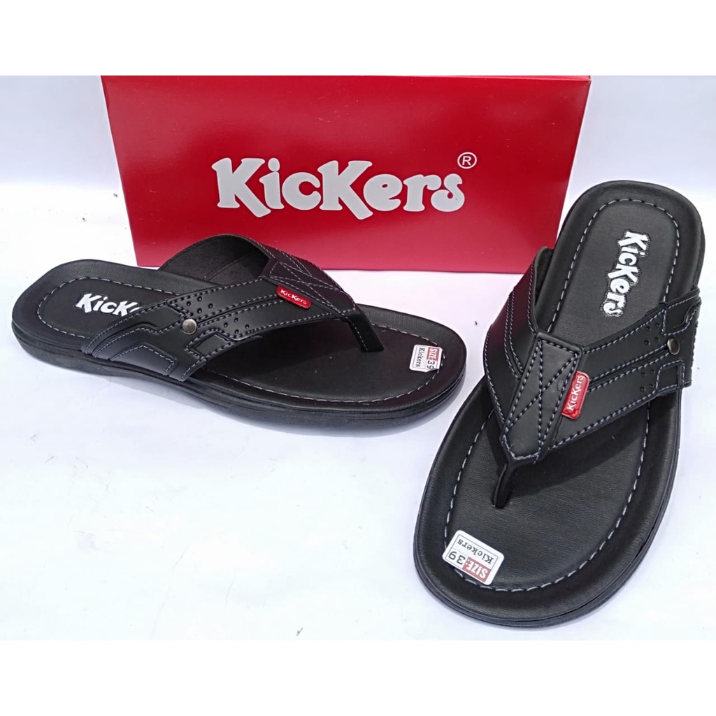 Sandal pria jepit kickers kulit sintetis casual original kasual slide dewasa cowok terbaru murah keren kekinian berkualitas gratis ongkir COD