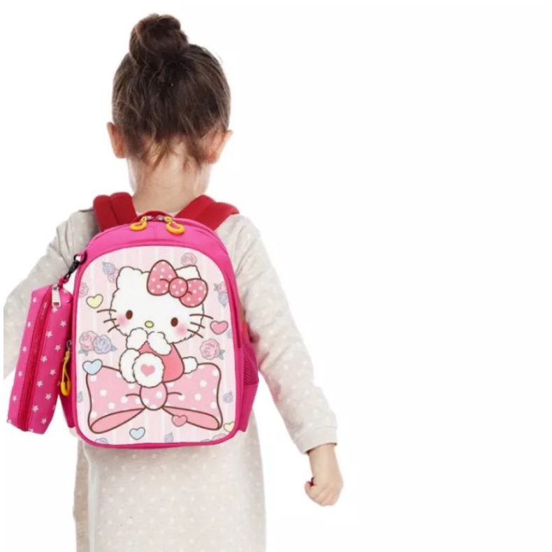 Mochillastore -Tas Sekolah TK - SD Anak-anak Perempuan Ransel Tali Antihilang Kartun HelloKitty Ransel Tas  2 in 1 Tas COD Termurah
