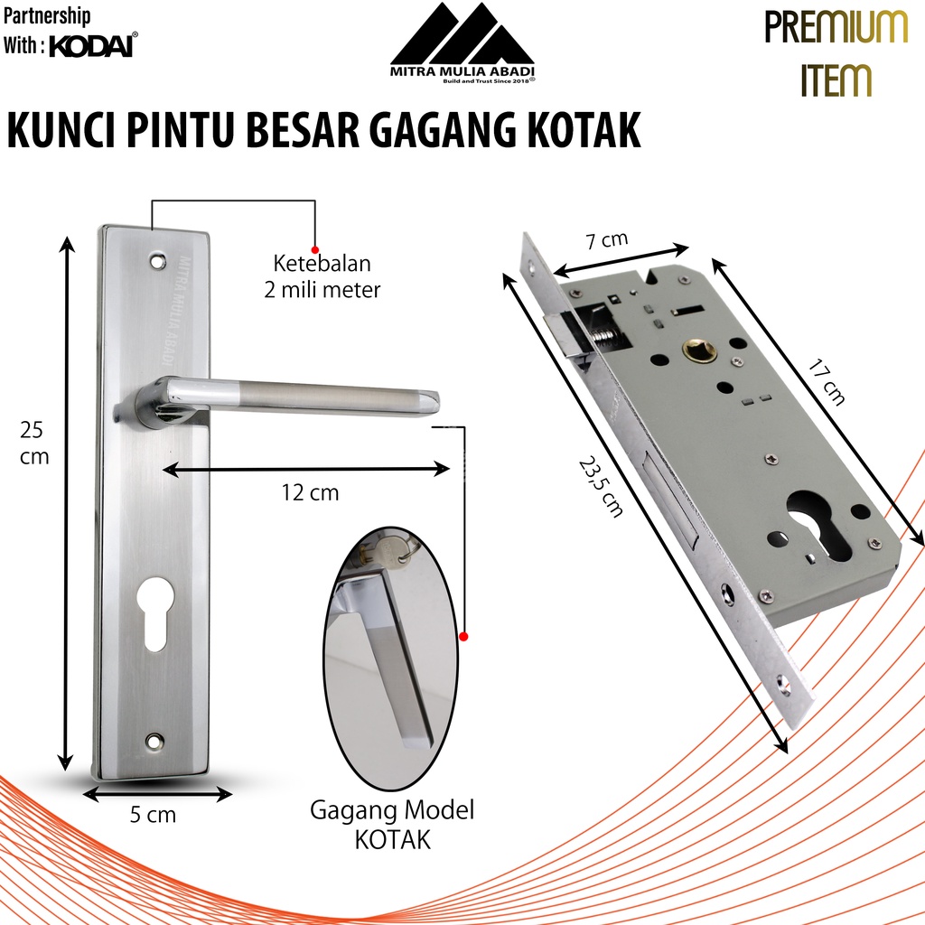 Kunci Pintu Besar Emas Ultima by KODAI | Gagang Persegi Panjang | Full Set