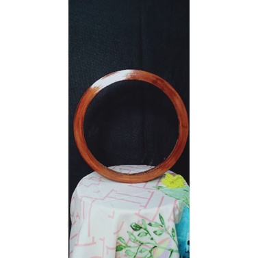 Pigura bulat D35 motif kayu akrilik pigora mahar frame bulat mahar rustic