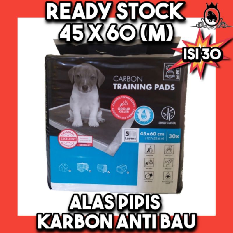 mpets carbon training pads 45x60 isi 30 lembar alas pipis anjing