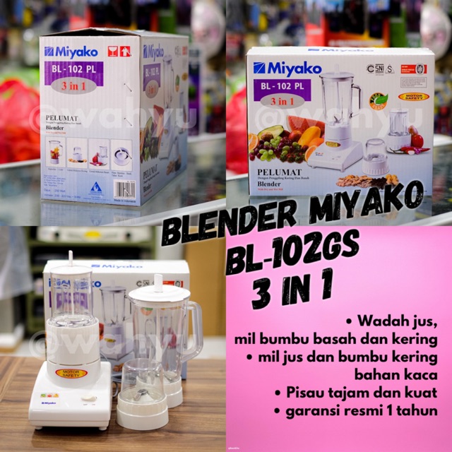 Blender Miyako 3 in 1 BL-102GS bahan gelas kaca Garansi resmi 102 GS
