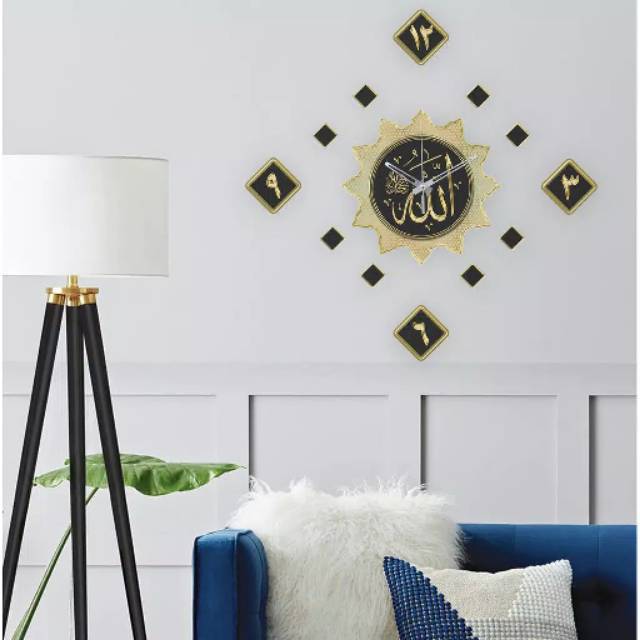 Jam dinding kaligrafi Islam DIY kayu printing 60 cm