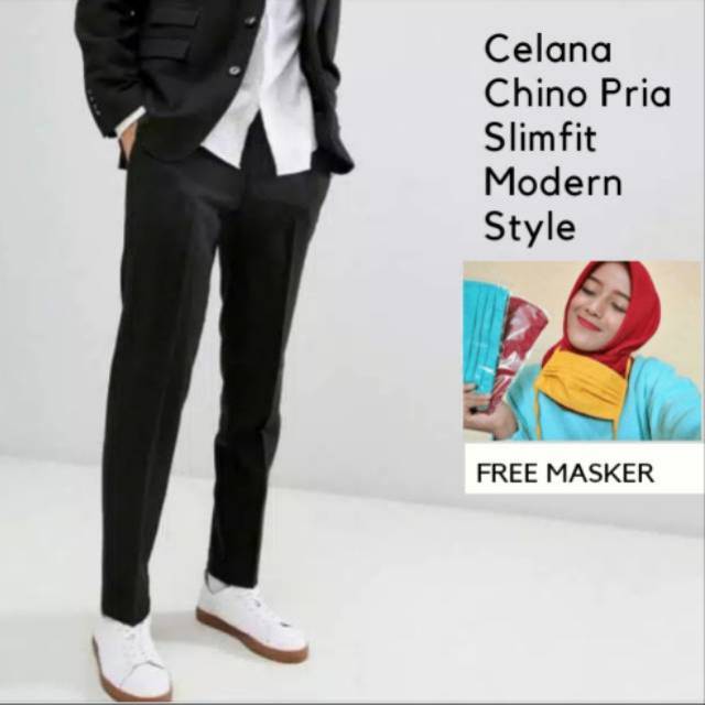 Celana Panjang Chino Pria Premium / Celana Kerja Casual Slimfit Cream