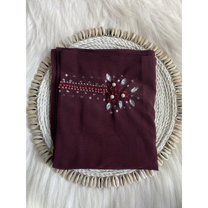 PASHMINA PAYET EDISI RAYA BAHAN DIAMOND CREP UKURAN 175x75-Marun