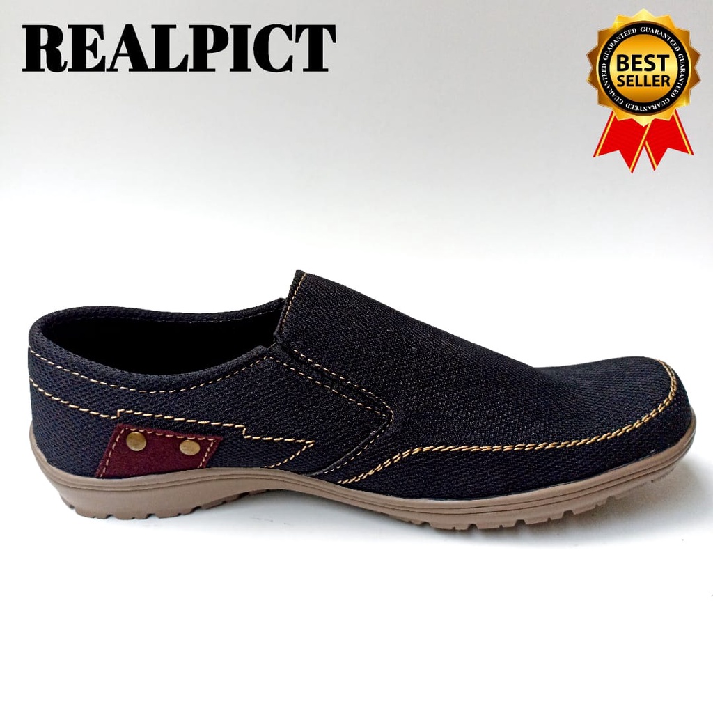 SEPATU SLIP ON PRIA/SEPATU SNEAKERS CASUAL HITAM DAN BLUE JEANS/SEPATU SLOP