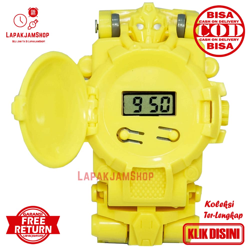 Jam Tangan Unisex Digital Aksesoris Karakteranak C-555 Quartz Robot Kuning Plastik