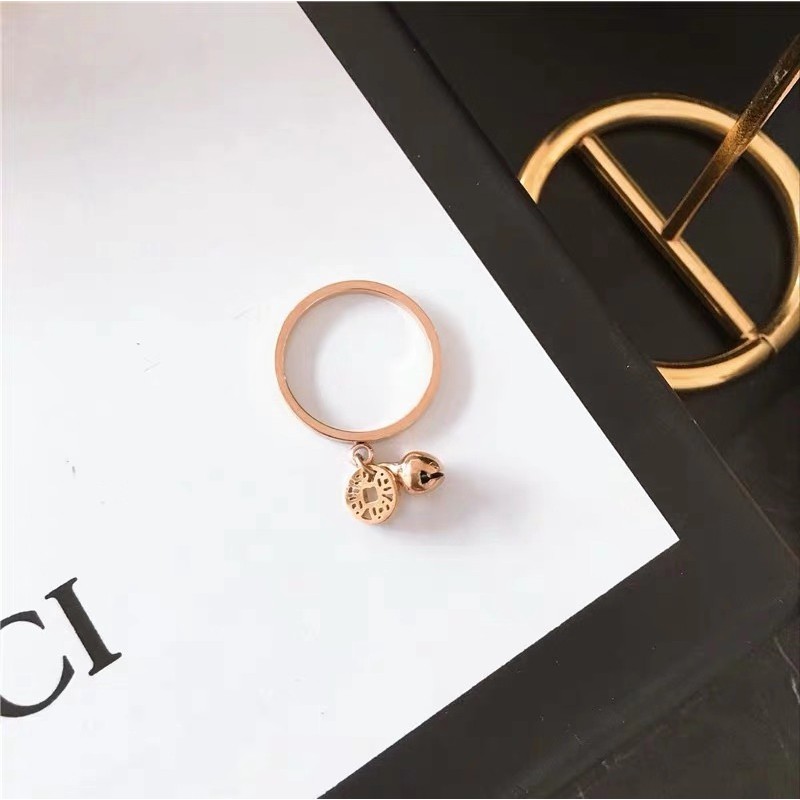 Berlapis 18 K Rose Gold Cincin Perempuan Beruntung Bell Tembaga Koin Cincin/Cincin Cincin/Cincin Bersama/Cincin Ekor