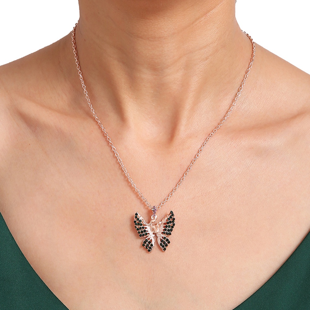Hu Hu Hu Hu Hu Alat Bantu Pasang Kacamata♡ Kalung Rantai Liontin Kupu-Kupu Aksen Berlian Imitasi Untuk Wanita