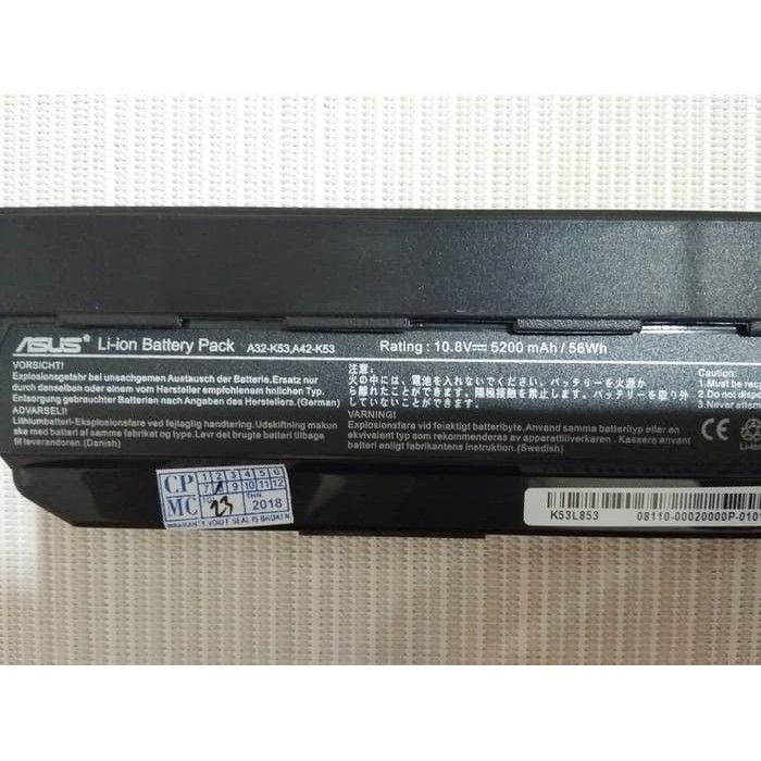 Baterai Laptop Asus A43s A32-K53 K43U X44H K53BY K53E K53F K53SJ Ori