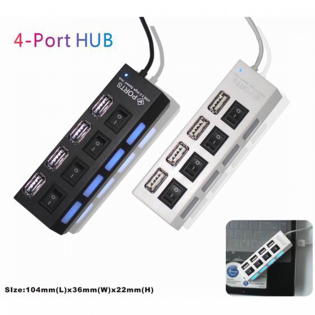 4 Ports USB 2.0 HUB With Independent ON OFF Switch Model UH041-Putih-Slot USB-4 Port