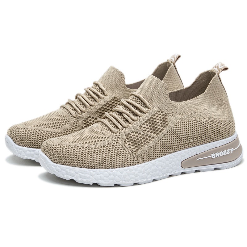 Brozzy Sepatu Sneakers Wanita Olahraga COD Gratis Ongkir Original D-11 D-10 Import  Senam cewek Terbaru Joging-CREAM