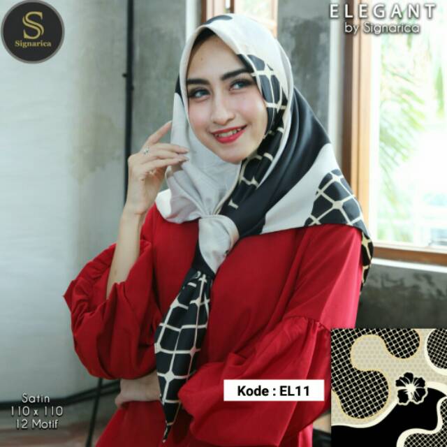Segiempat Satin Motif ELEGANT by Signarica Seri 2 Hijab Scarf Jilbab Kerudung
