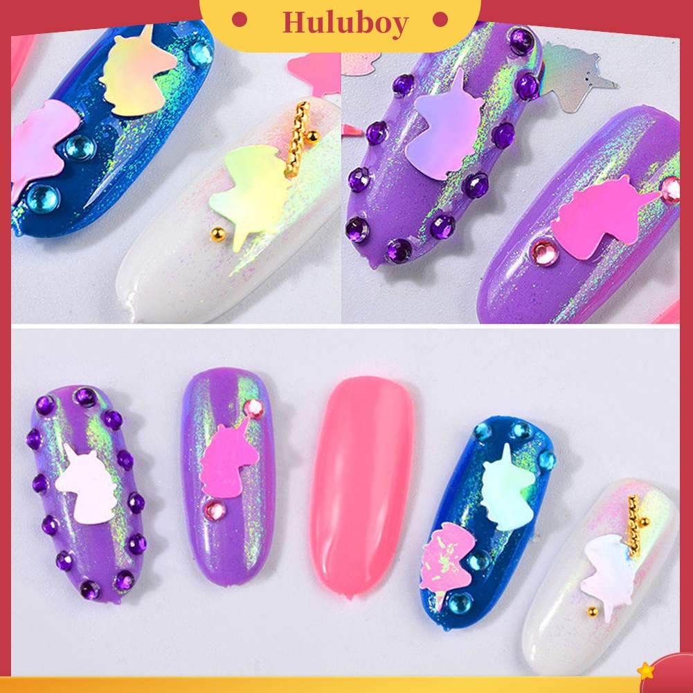 Huluboy Huluboy♡ Stiker Sequin 3D Warna Pelangi Untuk Dekorasi Manicure