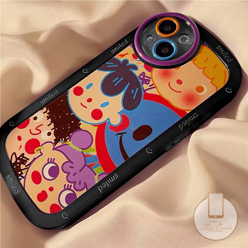 IPHONE Casing Soft Case Kompatibel Untuk Iphone11 7Plus 8Plus XR 13 12 11 14 Pro MAX 7 8 6 6s Plus X XS MAX SE 2020grafiti Kartun Lucu Anak-Anak Lovely Smiled Roound Lens TPU Shockproof Case