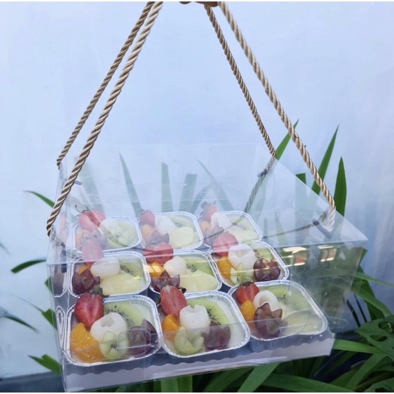 Box Mika Kotak Handle Tali / Kotak Kue Mika Box Mika Tali Clear Transparent Cake Box Kotak Hantaran Hamper Tumpeng Chiffon Pudding Lapis (minim : 5 pcs)