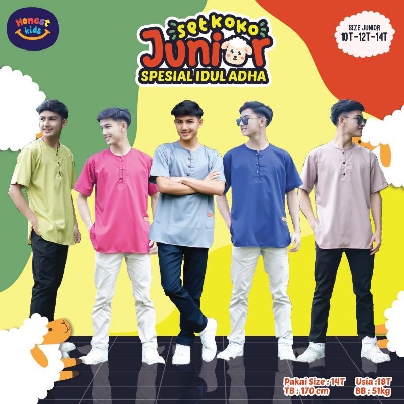 SETELAN KOKO HONEST JUNIOR SPESIAL IDUL ADHA SIZE 10 12 14THN KEMKO HONESTKIDS