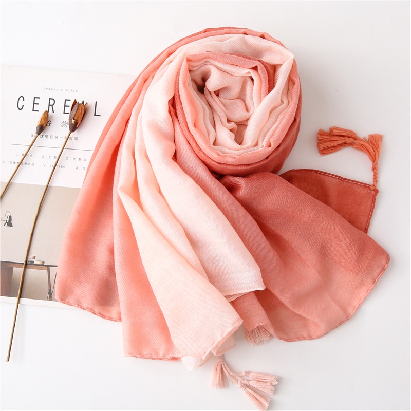 ITSFRIDAY LIVIA In Pink Premium Scarf Selendang Pashmina Syal Shawl Pasmina Hijab Import Motif Sembur Gradasi Pink Putih Cantik Tassel