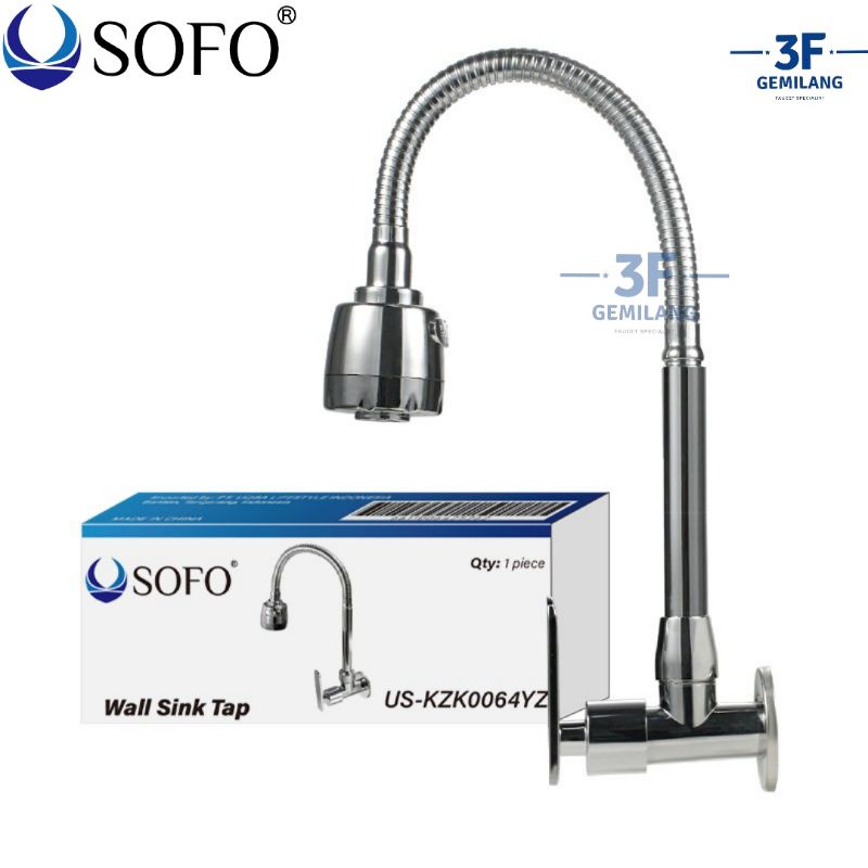 Sofo - Kran Air ANGSA WALL Dapur Warna CHROME FLEXIBLE 1/2 INCH