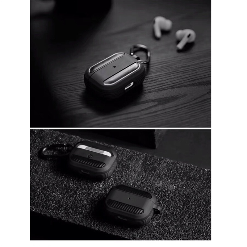 Tk Casing Tpu Apple Airpods Pro Shockproof Aksen Serat Karbon Dengan Gesper