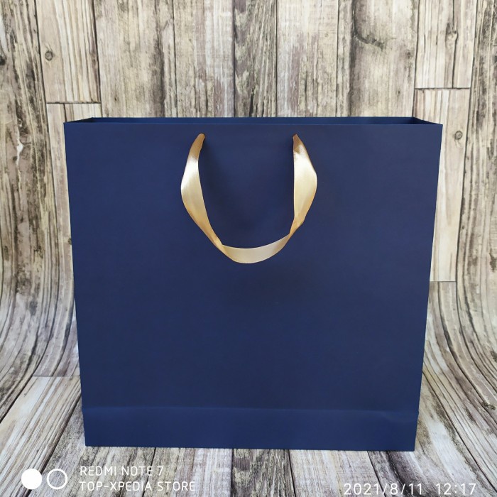

NEW Paperbag Biru Navy/Donker 180-200gsm P32xL7,5xT32 - polos tali pita