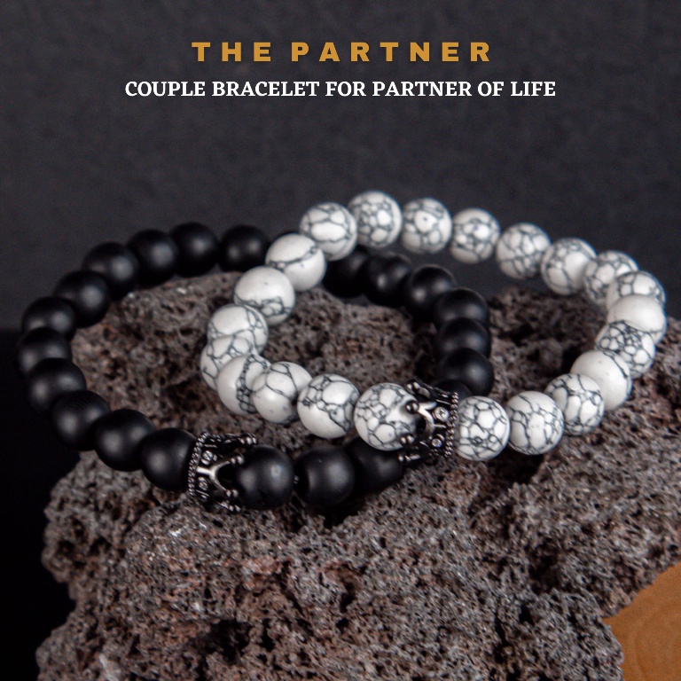 Gelang Couple Cople Pasangan Sahabat Batu Black Onyx Howlite ASLI Alam Natural ORIGINAL