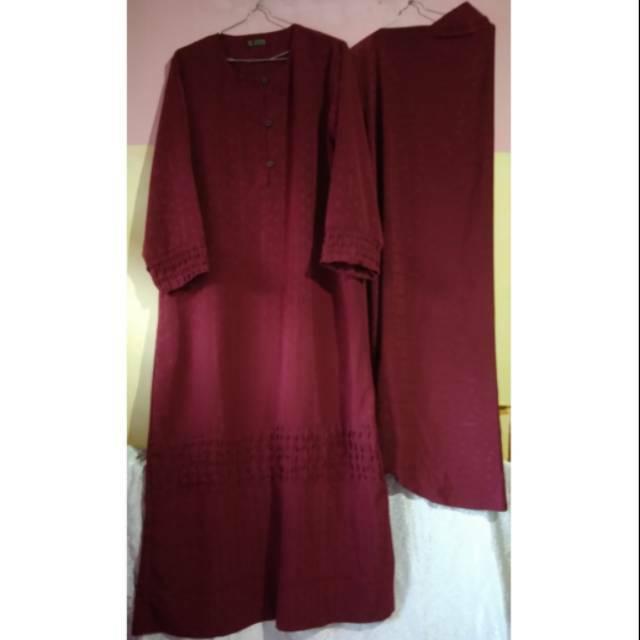 Gamis jilbab set stelan fashion syari wanita hijab marun Az Zahra preloved
