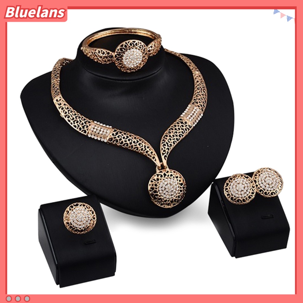 Bluelans 4Pcs Jewelry Sets Hollow Round Pendant Rhinestone Decor Alloy Women Fashion Jewelry Setss